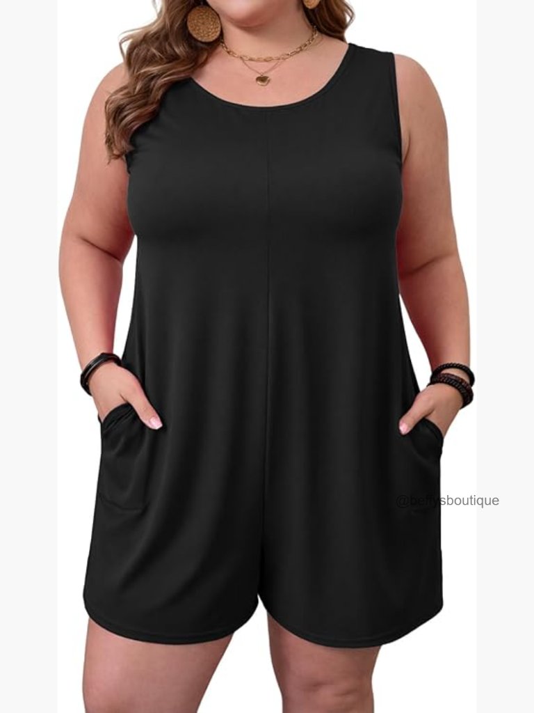 Plus Size Sleeveless Tank Romper With Pockets Loose Jumpsuit